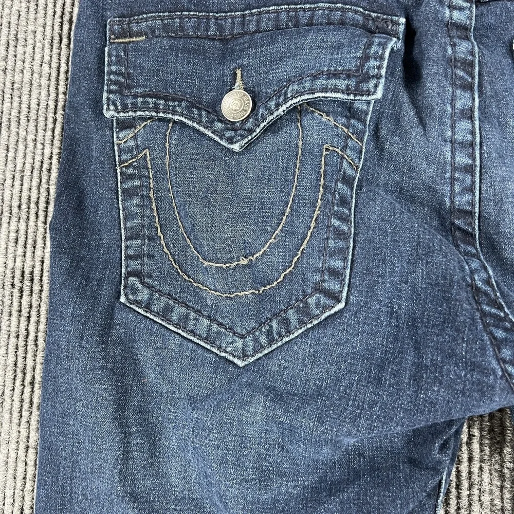 True Religion Rocco Jeans Mens 40 Distressed Relaxed Skinny‎ Big T Flap Pocket